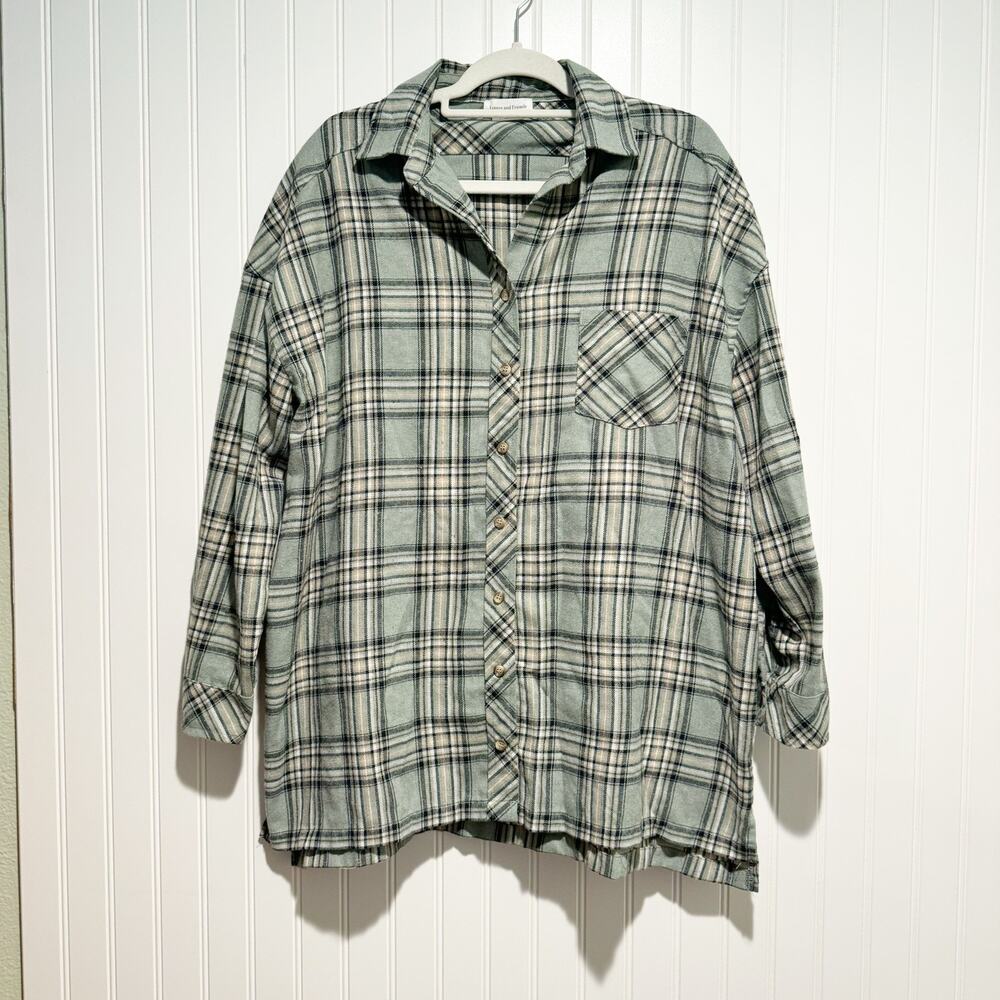 Lovers Friends Gela Oversized Plaid Shirt Sage Green Size Small - Picture 2 of 6